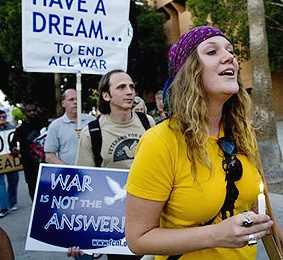 Danielle Moore protesting the Iraq war at ASU in Tempe